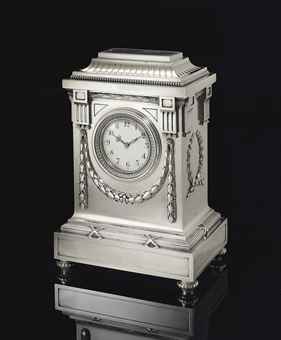 a_silver_mantel_clock_marked_k_faberge_with_the_imperial_warrant_mosco_new_york_design_Agenda